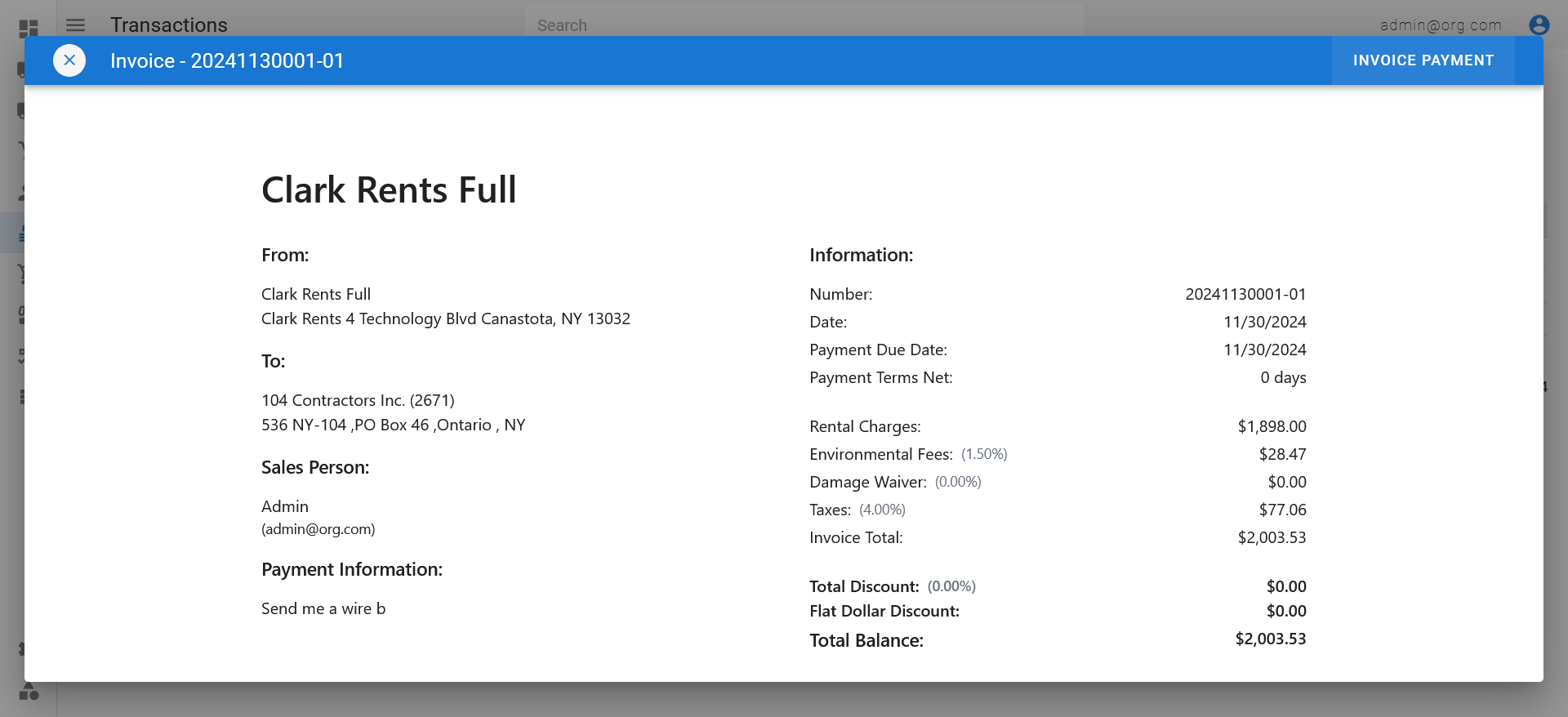 Invoice View Popup