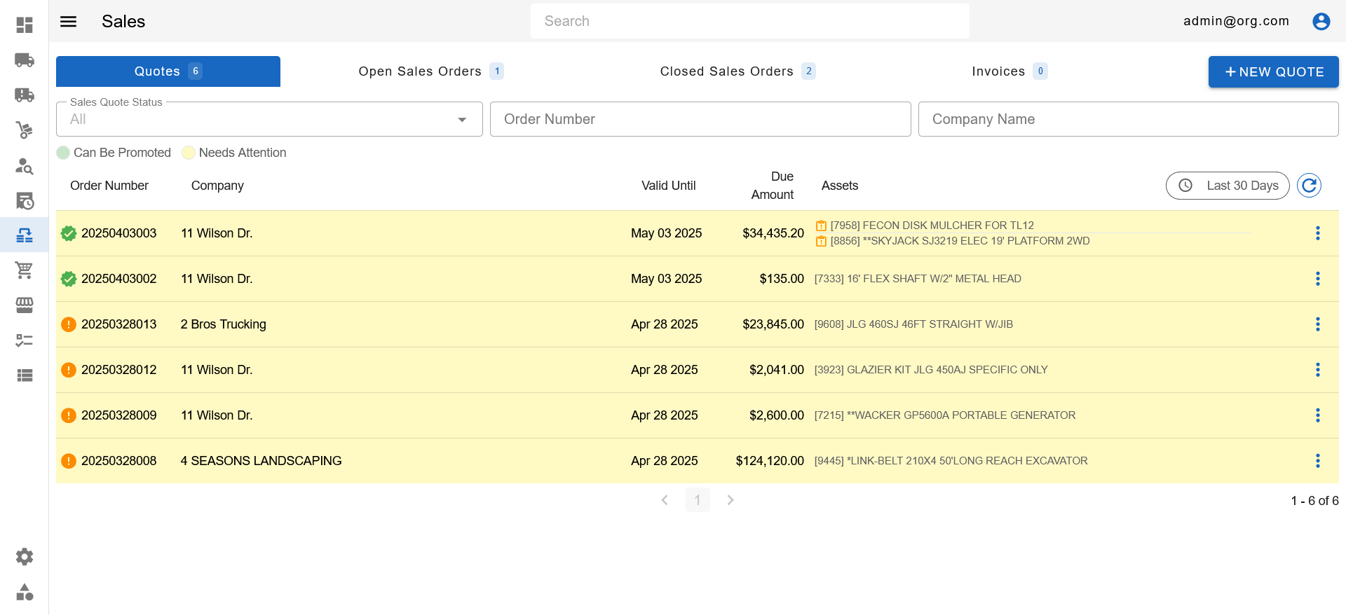 Sales Page - Quotes Tab