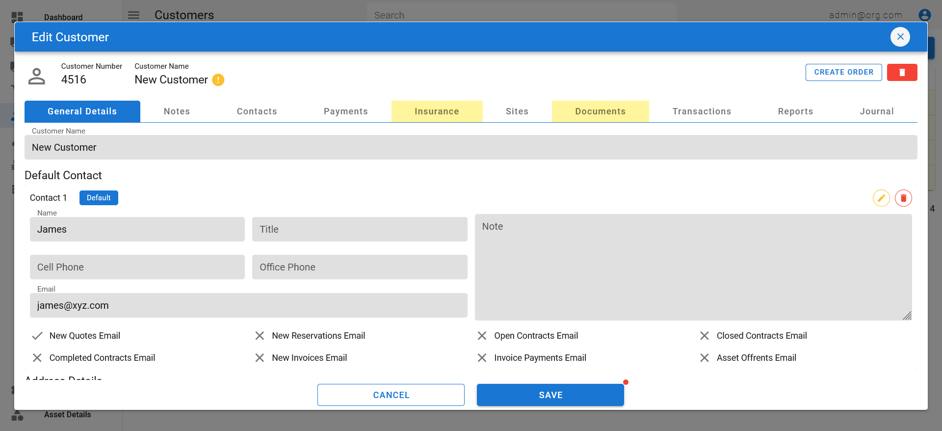 Edit Customer Popup