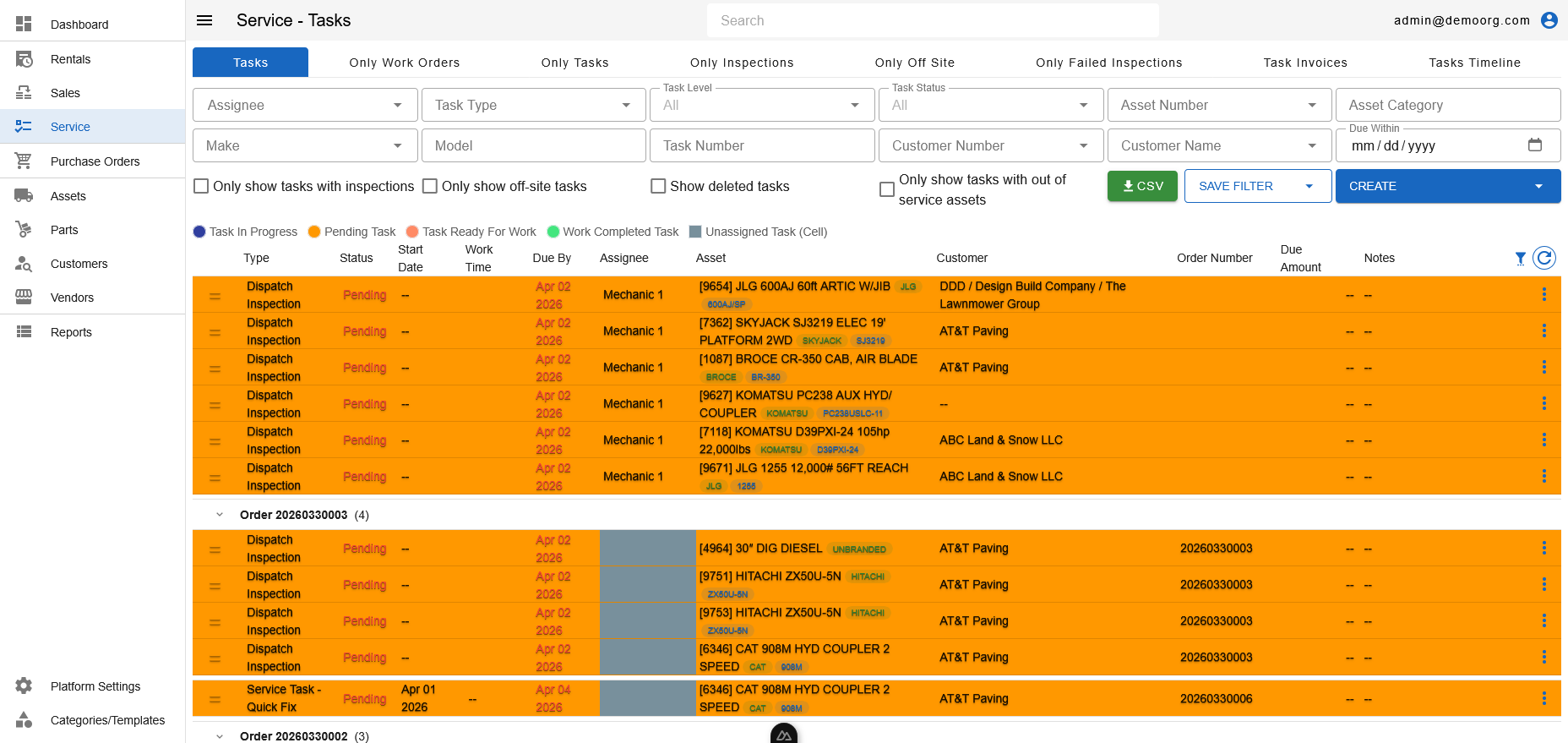 Service - Tasks Page (Filters)
